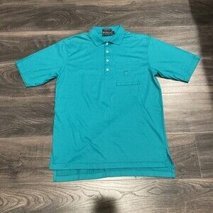 Vintage Burberrys of London Polo Shirt M Teal Blue Pima Cotton USA Prorsum Horse